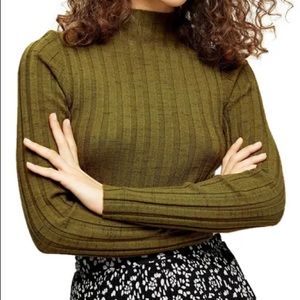 TOPSHOP Marled Ribbed Funnel Neck Sweater